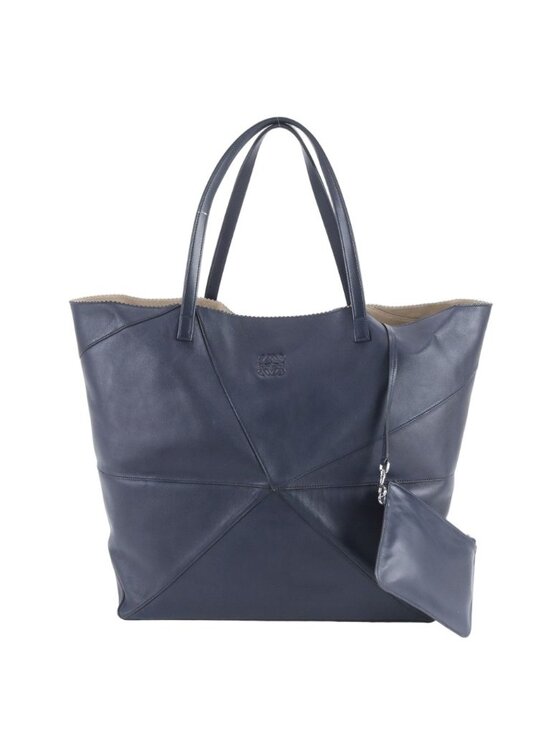 Loewe Anagram Origami Tote Shoulder Leather Hand Navy Dark Blue
